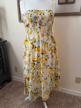H&M White Midi Sundress with Yellow Lemon Print XL